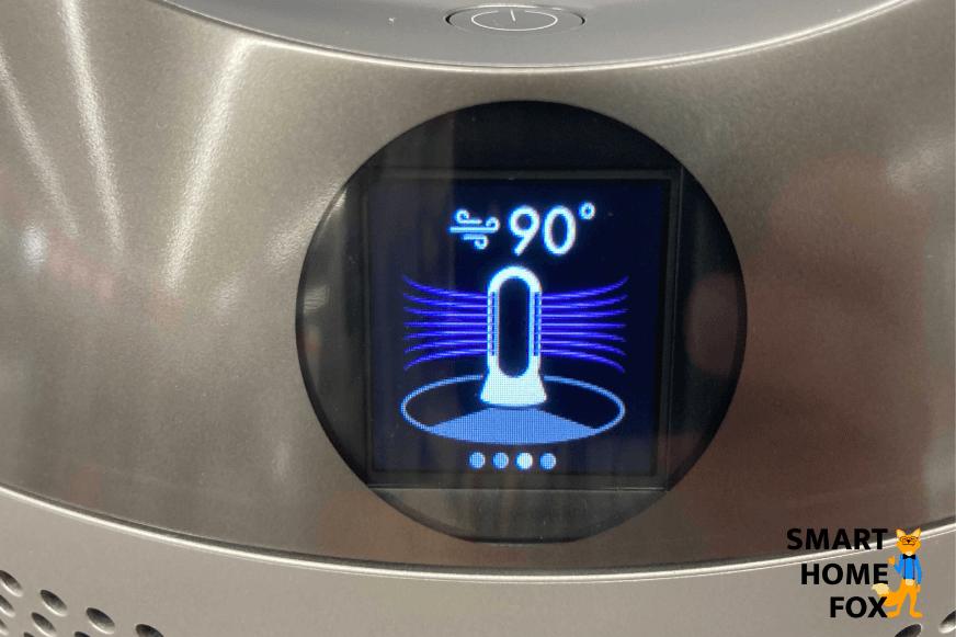 Der Winkel der Drehbewegung und der Brise-Mods wird auf dem Display des Dyson Pure Humidify + Cool PH01 angezeigt.